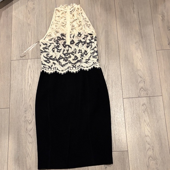Karen Millen Lace Halter Midi Dress in Black and Cream - Picture 7 of 10